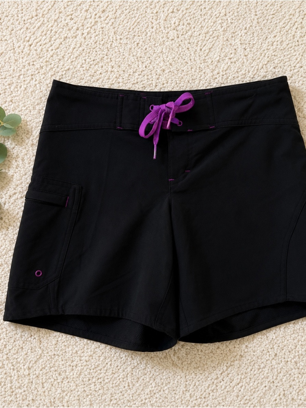 Athleta Women’s Black Active Shorts with Purple Drawstring